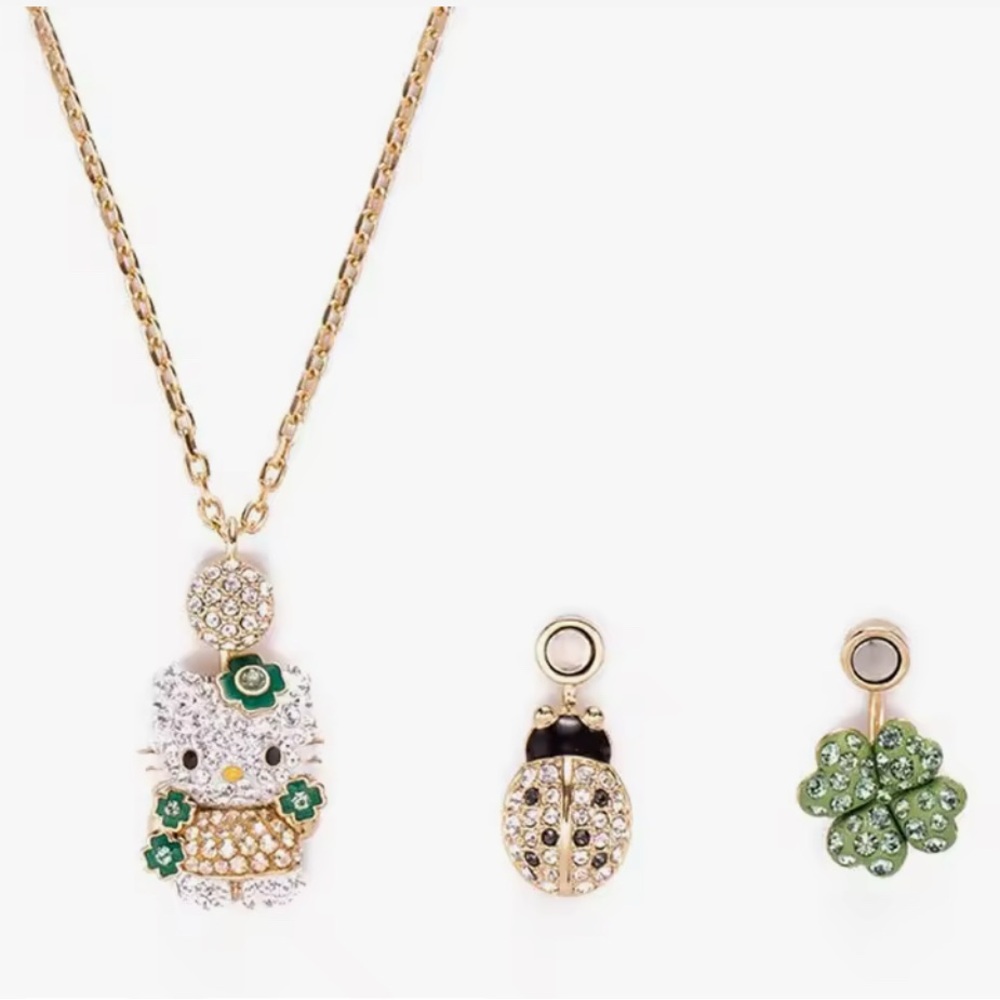 swarovoski hello kitty‎ clover necklace with charms NWT